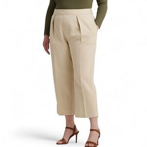 Lauren Ralph Lauren Pleated Ottoman Wide Leg Pants Tan Women's Size 16W Cropped